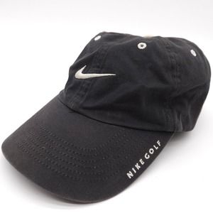 Nike Golf Strapback Hat Baseball Dad Cap Black Swoosh Center Check Adjustable‎